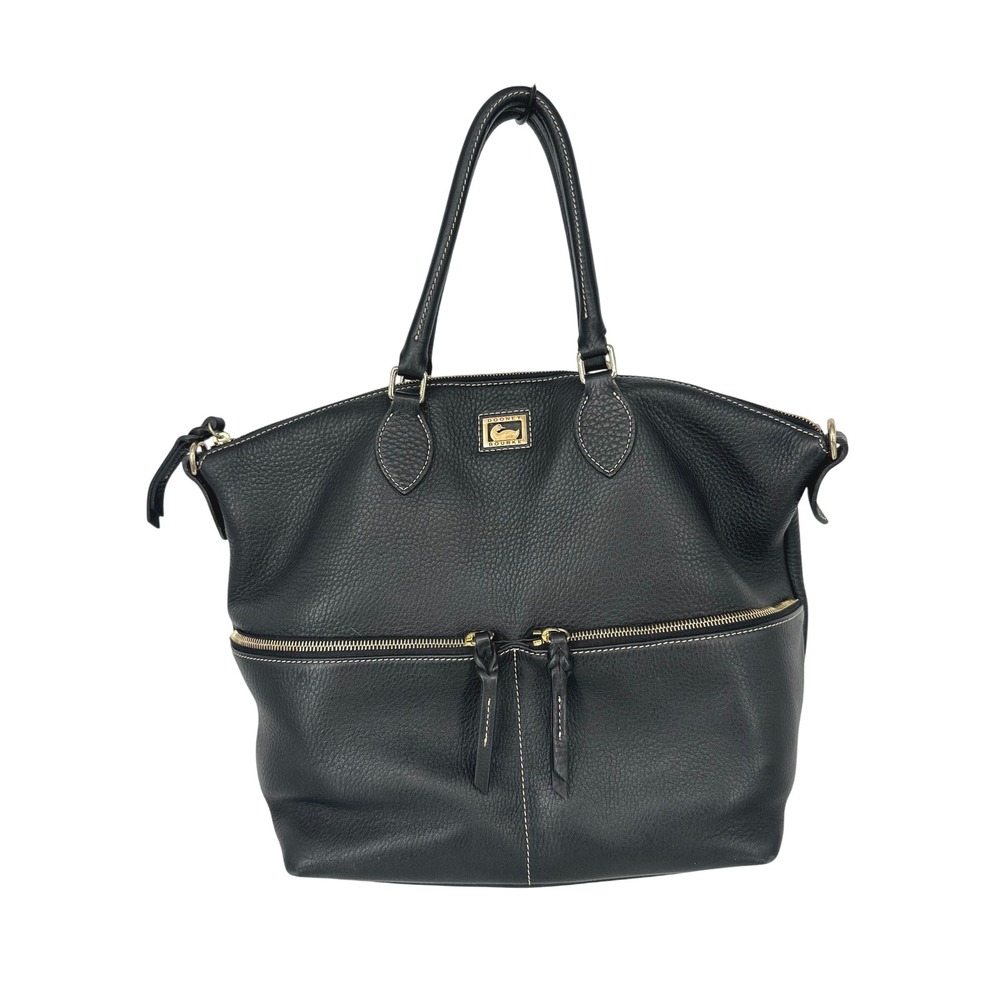 Dooney & Bourke Satchel Bag Purse Black Leather Pebbled Zip Pocket Classic Tote